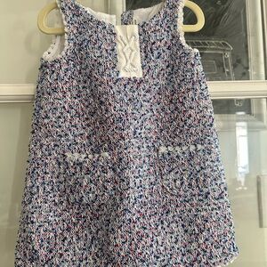 Janie and Jack Girls Tweed Dress 2T Red White Pink and Blue Sleeveless